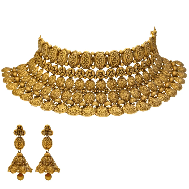 adjustable braided rope ring 22K Yellow Gold Choker Necklace Set (98gm)