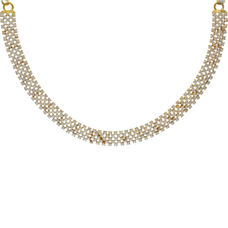 classic pearl bridal earrings 22K Yellow Gold & CZ Necklace (37.4gm)