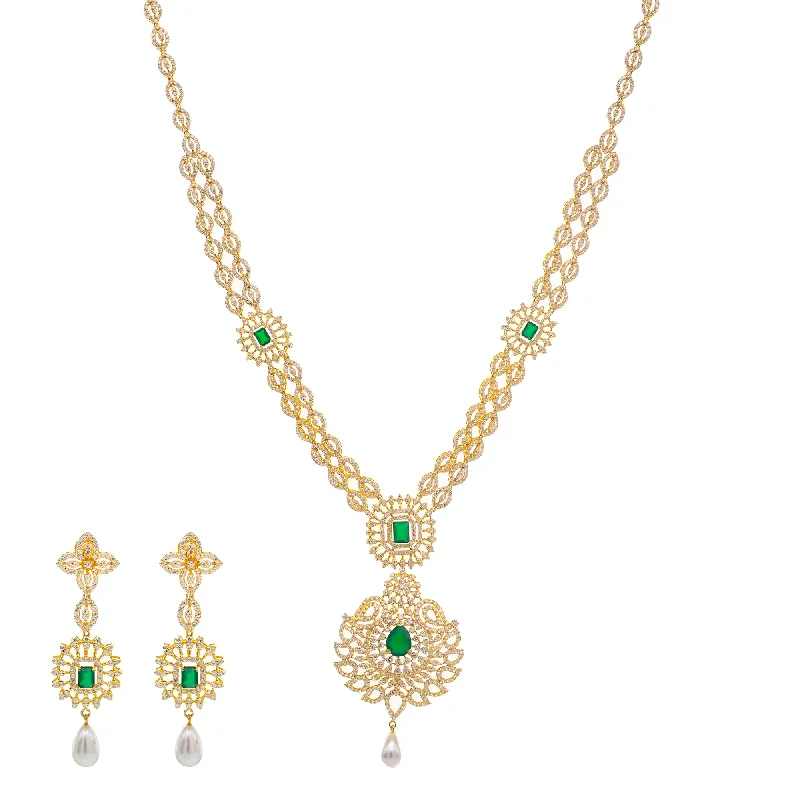 minimal gold ring stack 22K Yellow Gold & CZ Necklace Set (77.7gm)