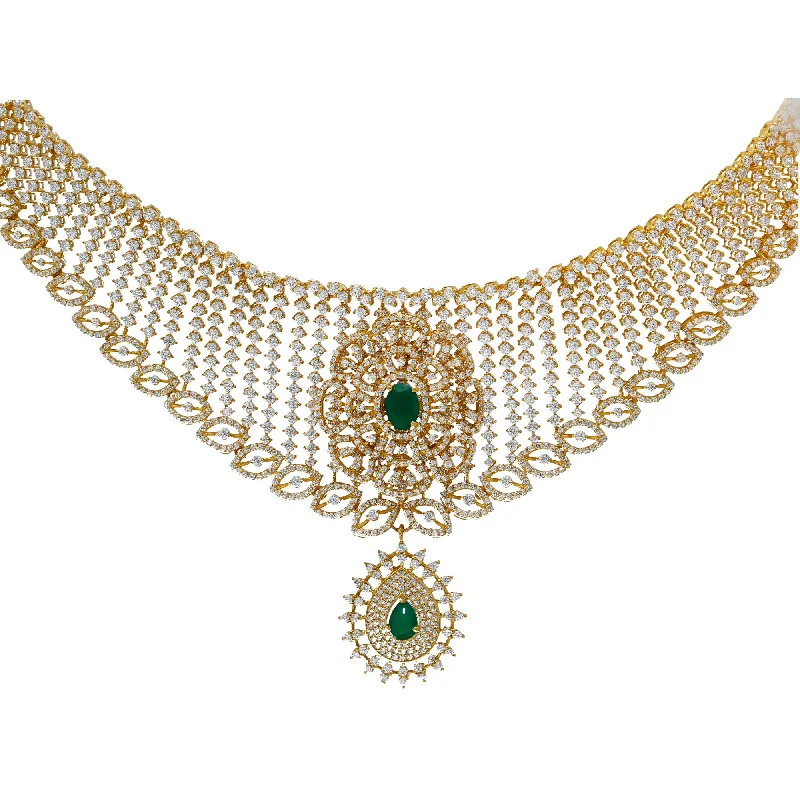 simple crescent moon ring 22K Yellow Gold, Emerald & CZ Choker (85.6gm)