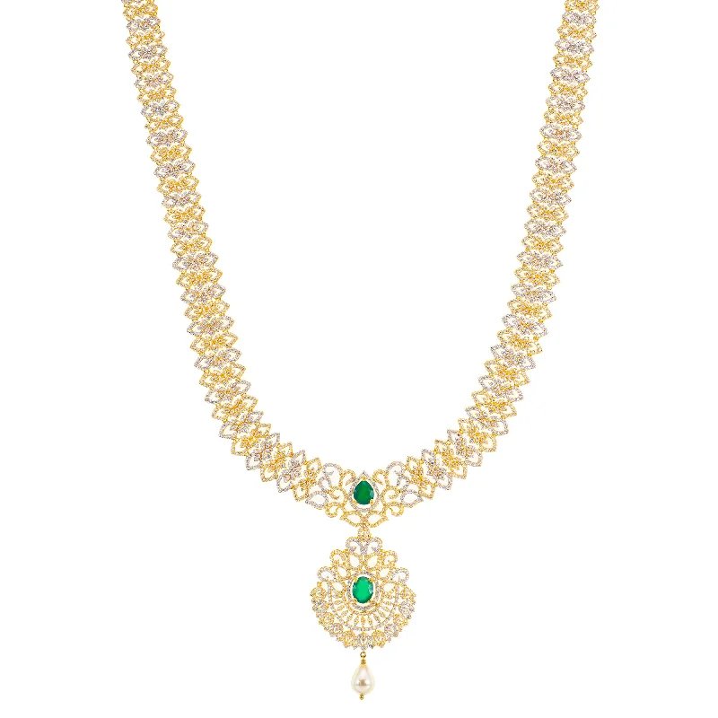 waterproof beach anklet stainless steel 22K Yellow Gold, Emerald, & CZ Necklace (91.5gm)