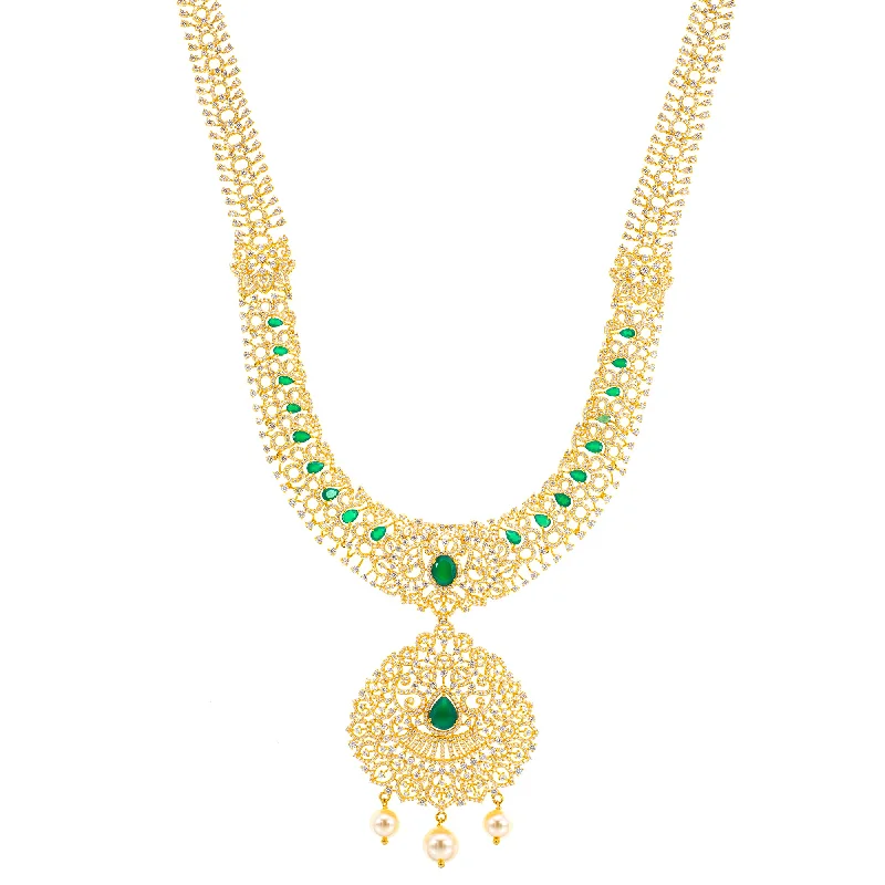 round cut diamond engagement ring 22K Yellow Gold, Emerald, Pearl & CZ Necklace (117.5gm) round cut diamond engagement ring 22K Yellow Gold, Emerald, Pearl & CZ Necklace (117.5gm)