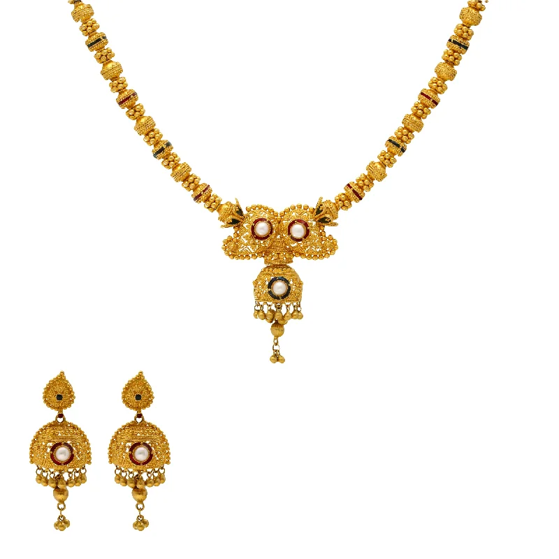 minimalist black diamond studs 22K Yellow Gold, Enamel, & Kundan Choker Jewelry Set (54.8gm)