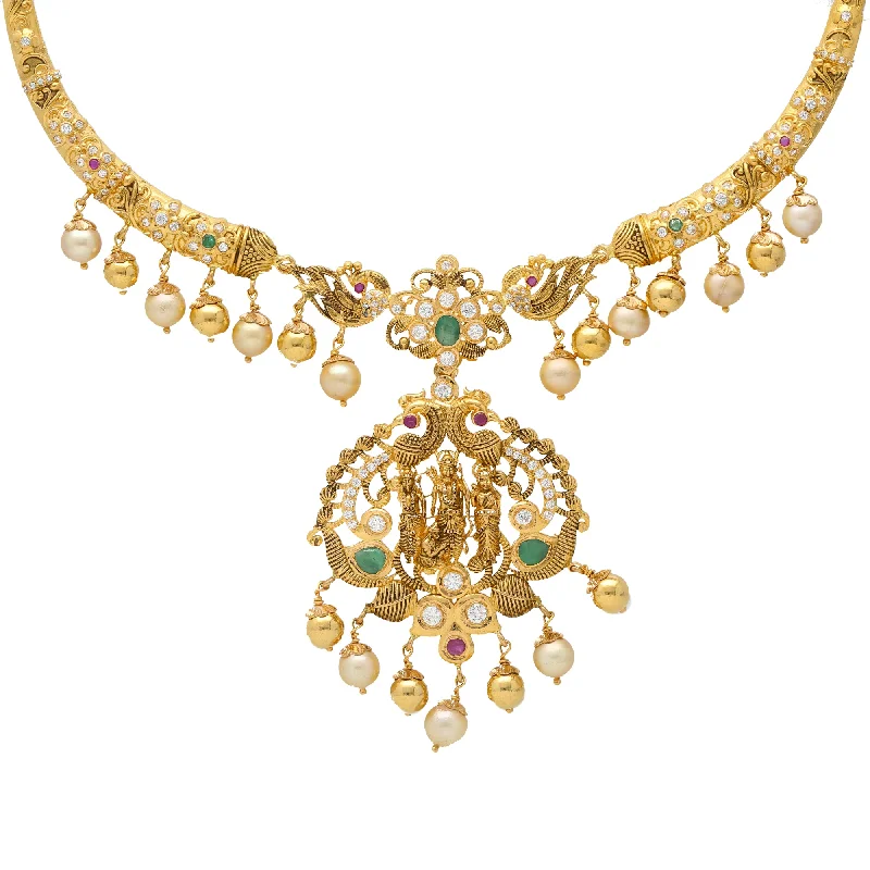 simple engraved wedding ring 22K Yellow Gold & Gemstone Kanti Necklace (44.5gm)