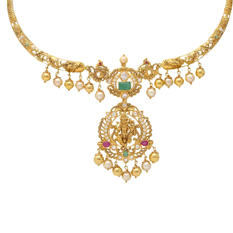 chunky statement cuff bracelet 22K Yellow Gold & Gemstone Kanti Temple Necklace (44.1gm)