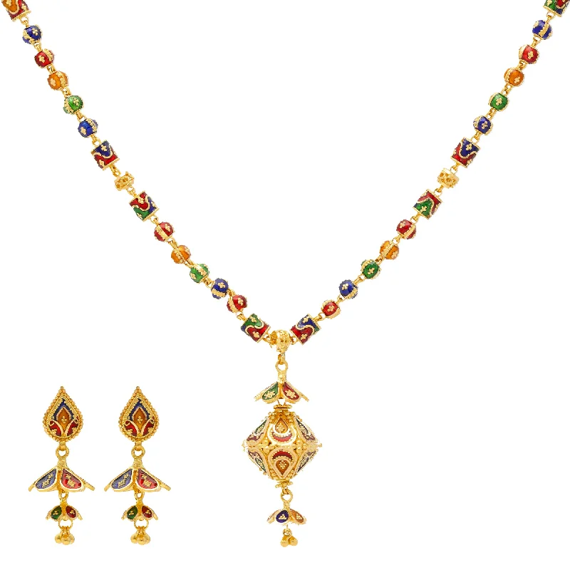 infinity necklace with birthstones 22K Yellow Gold Meenakari Jewelry Set (37.1gm)