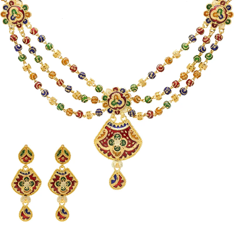 natural jade ring 22K Yellow Gold Meenakari Pendant Set (58.2gm)