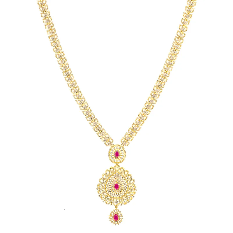 bezel set engagement ring modern 22K Yellow Gold, Ruby, & CZ Necklace (83.7gm)