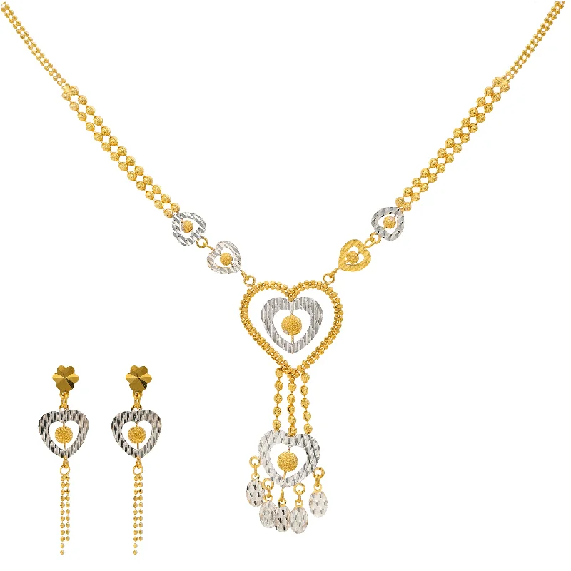 layered pearl choker necklace 22K Yellow & White Gold Dangling Heart Jewelry Set (13.4gm) layered pearl choker necklace 22K Yellow & White Gold Dangling Heart Jewelry Set (13.4gm)