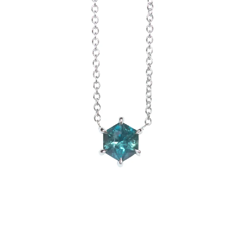 vintage lock and key necklace 5.32mm Icy Blue Hexagon Sapphire Dainty Prong Set Necklace in 14k White Gold