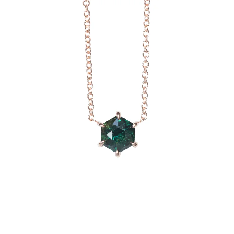 amethyst healing crystal necklace 5.36mm Green Hexagon Sapphire Dainty Prong Set Necklace in 14k Rose Gold amethyst healing crystal necklace 5.36mm Green Hexagon Sapphire Dainty Prong Set Necklace in 14k Rose Gold