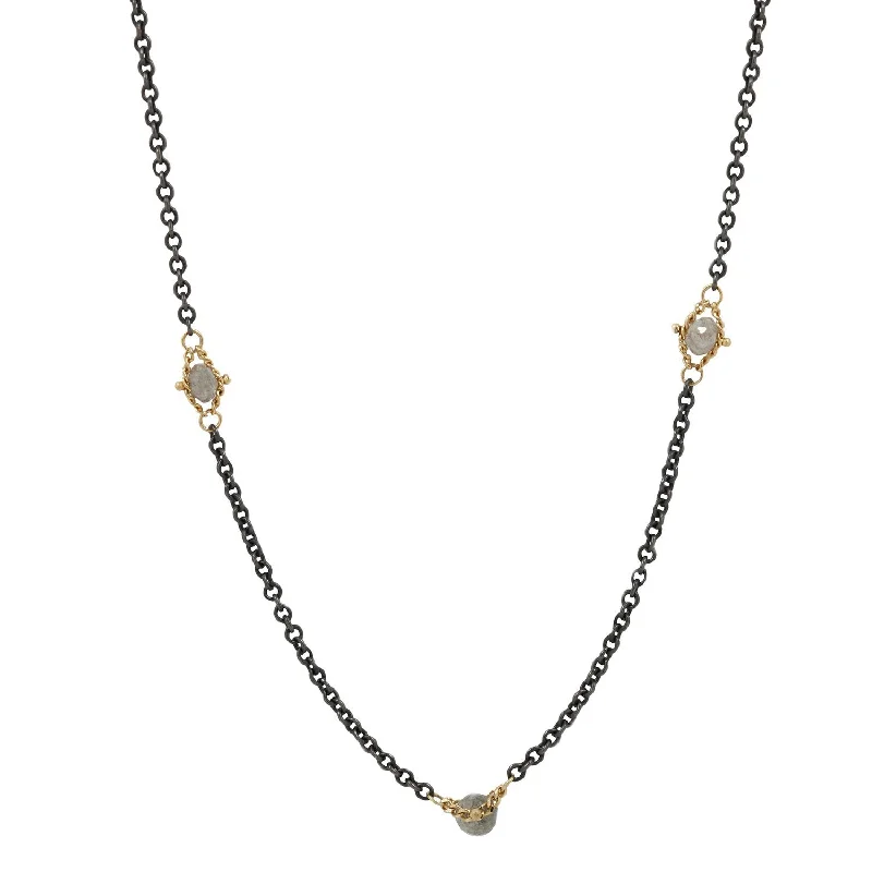 boho gold leaf ring Gray Diamond Textile Station Necklace