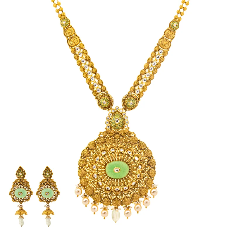 opal and gold earrings Antique Nisha Jewelry Set in 22K Yellow Gold (136.3gm)