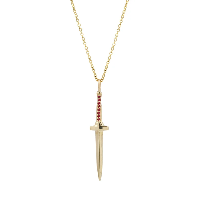 minimalist gold square earrings Ruby Dagger Small Pendant Necklace