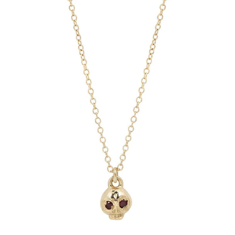 chunky chain necklace trendy Gold Ruby Eye Skull Necklace