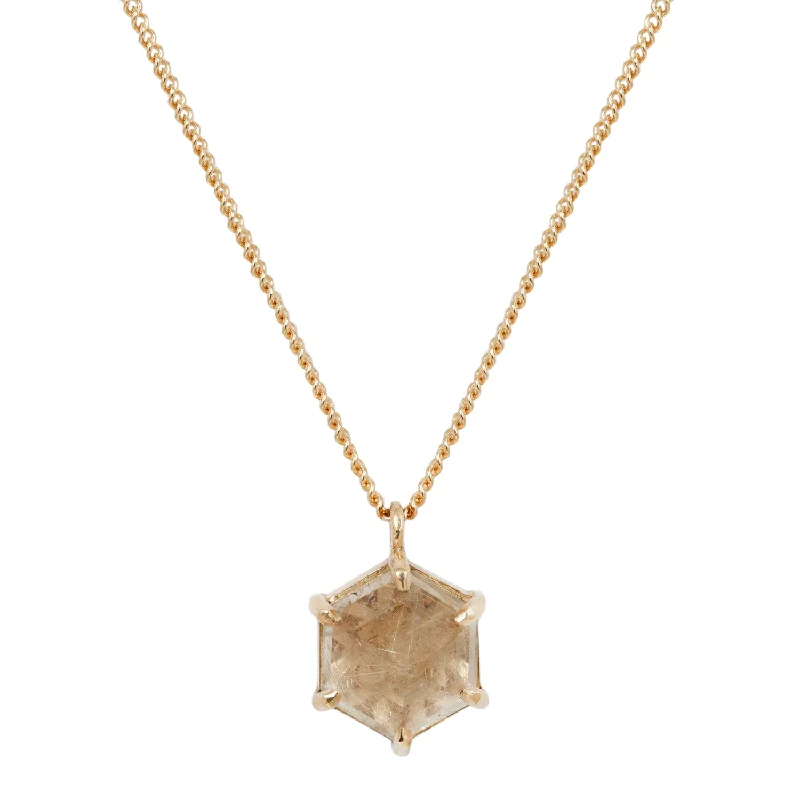 simple gold hoop earrings Large Yellow Quartz Hexagon Necklace