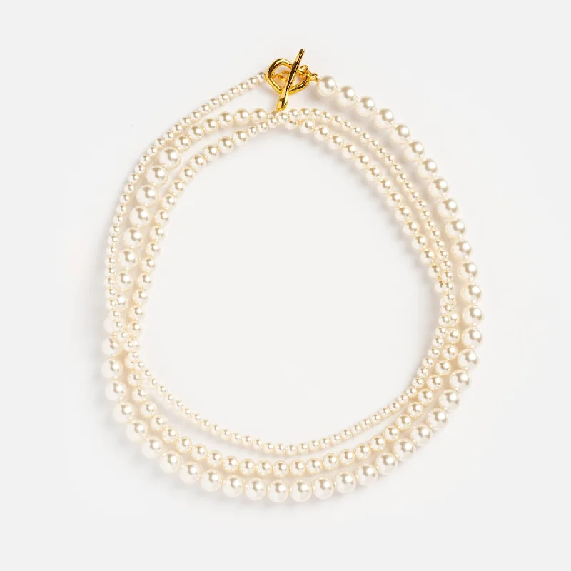 delicate gold band ring Louise Pearl Necklace