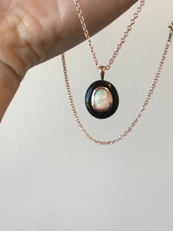 vintage diamond brooch pin Opal and Black Jade Pendant in 14k Rose Gold, with chain vintage diamond brooch pin Opal and Black Jade Pendant in 14k Rose Gold, with chain
