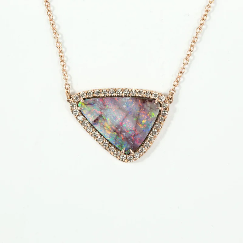 dainty ruby stacking rings Rose Gold Opal Triangle Diamond Necklace