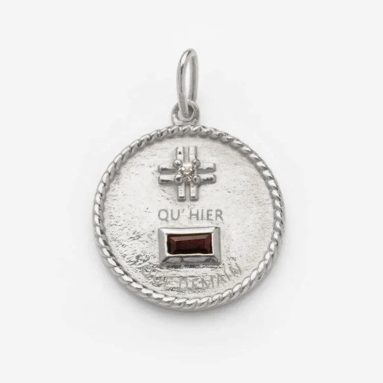 silver-plated bar necklace Solid Gold Coin Charm in White Gold