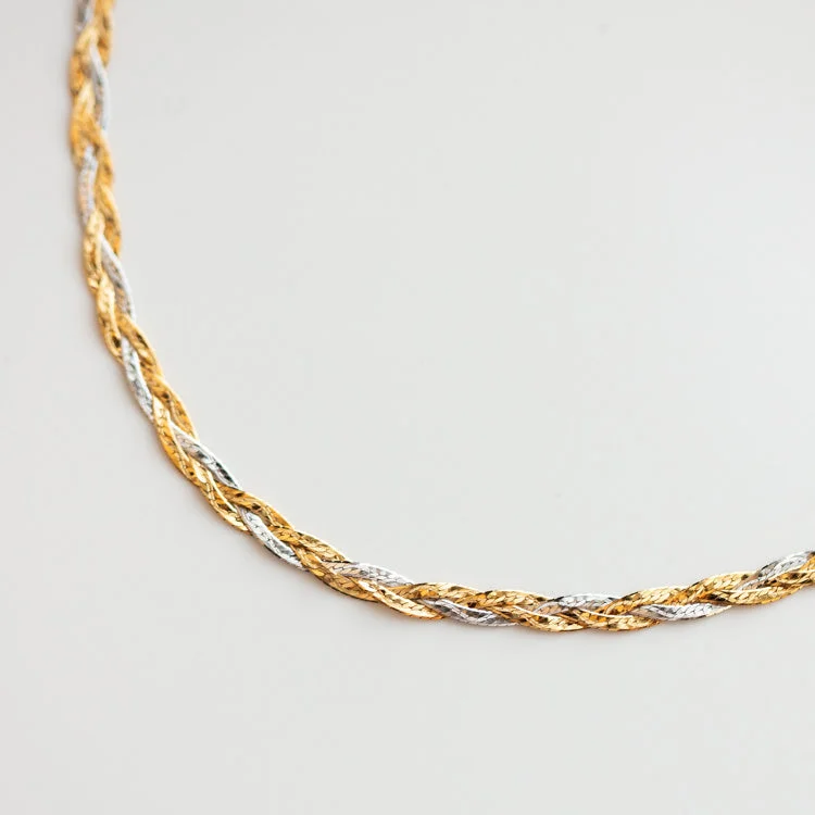 personalized hand-stamped bar ring Solid Gold Mixed Metal Braided Necklace