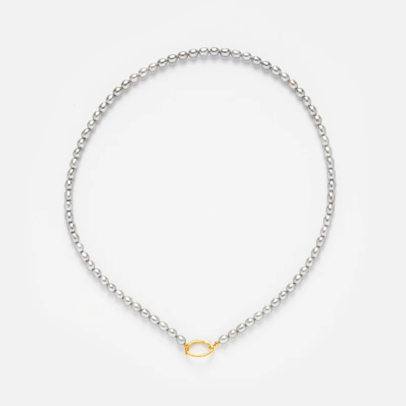 gold choker necklace simple Sunray Clasp Grey Pearl Charm Holder Necklace
