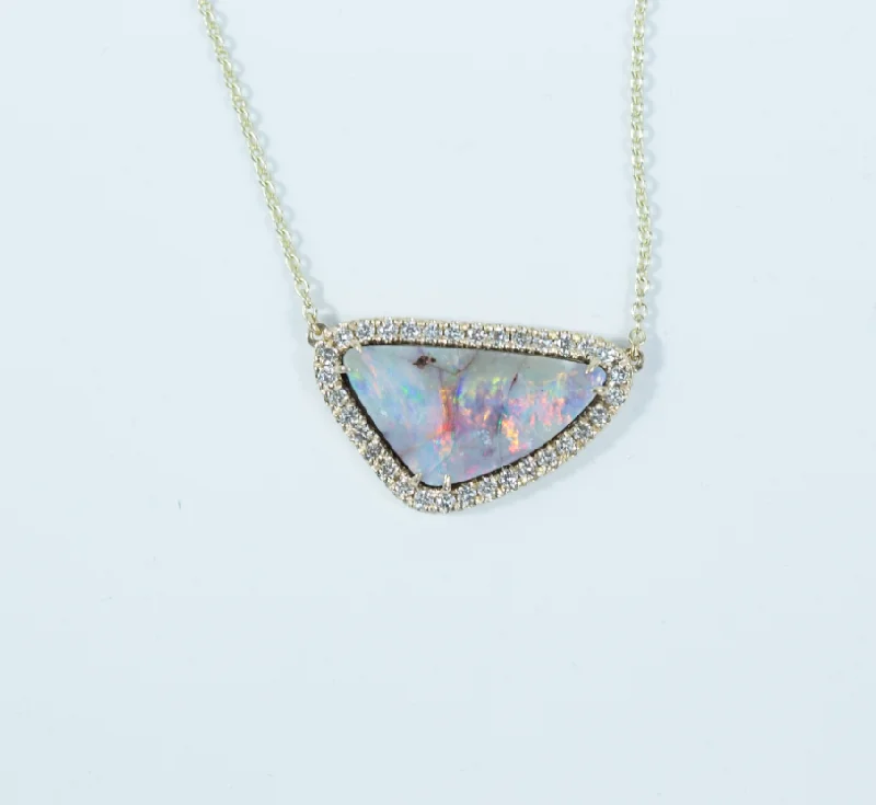 men’s engraved cuff bracelet Yellow Gold Opal Triangle Diamond Necklace