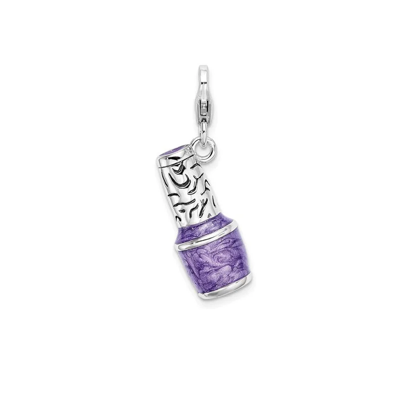 silver moon phase pendant 3-D Enameled Purple Nail Polish Bottle Charm (Silver)