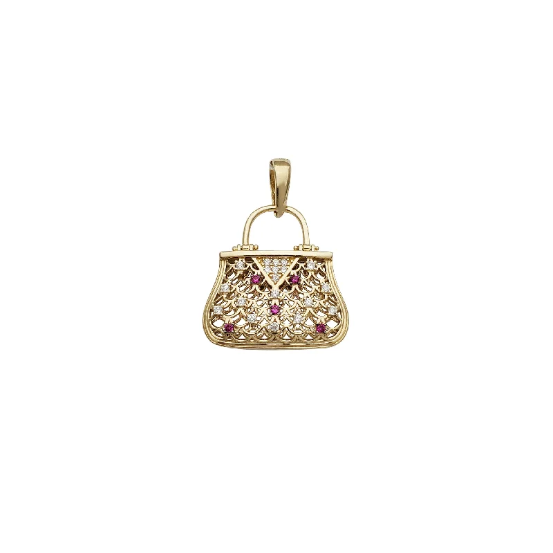 chunky gold chain necklace 3D Handbag CZ Pendant (14K)