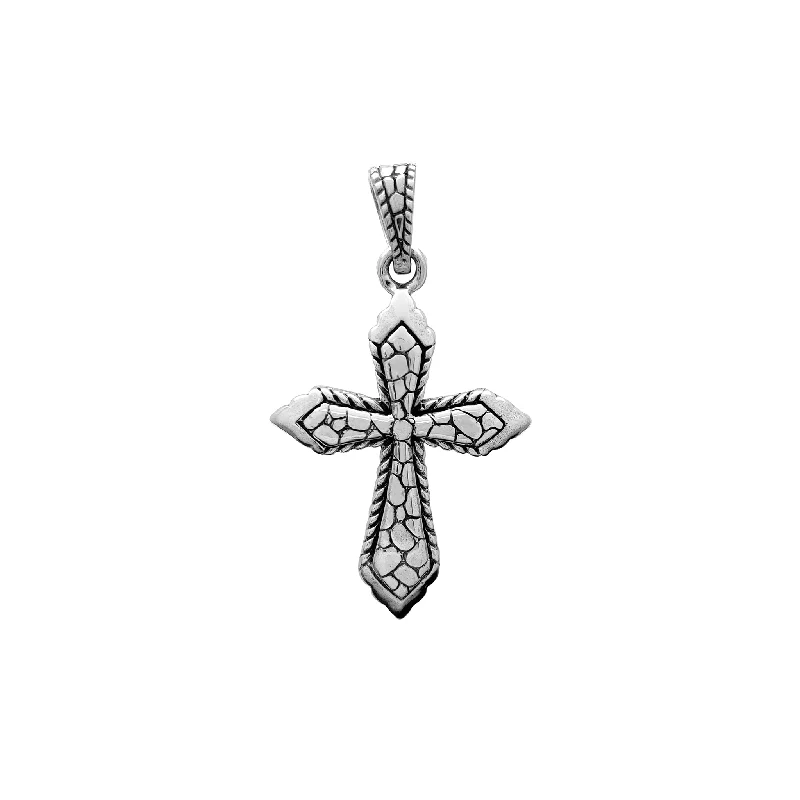 rose gold cartilage barbell Antique-Finish Nugget Textured Cross Pendant (Silver)