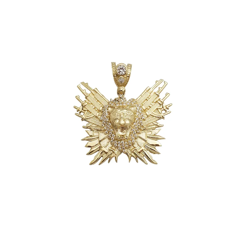 classic pearl bridal earrings Armed Lion Head CZ Pendant (14K)