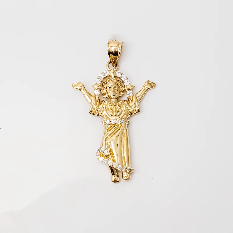 modern geometric silver ring Baby Jesus CZ Pendant (14K)