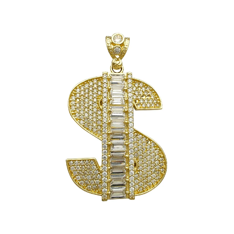 double-layered choker necklace Baguette & Round Zirconia Dollar Sign Pendant (14K) double-layered choker necklace Baguette & Round Zirconia Dollar Sign Pendant (14K)