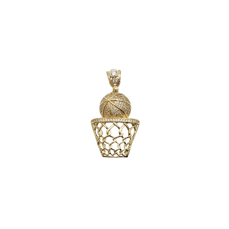 dainty silver hamsa bracelet Basketball & Hoop CZ Pendant (14K)