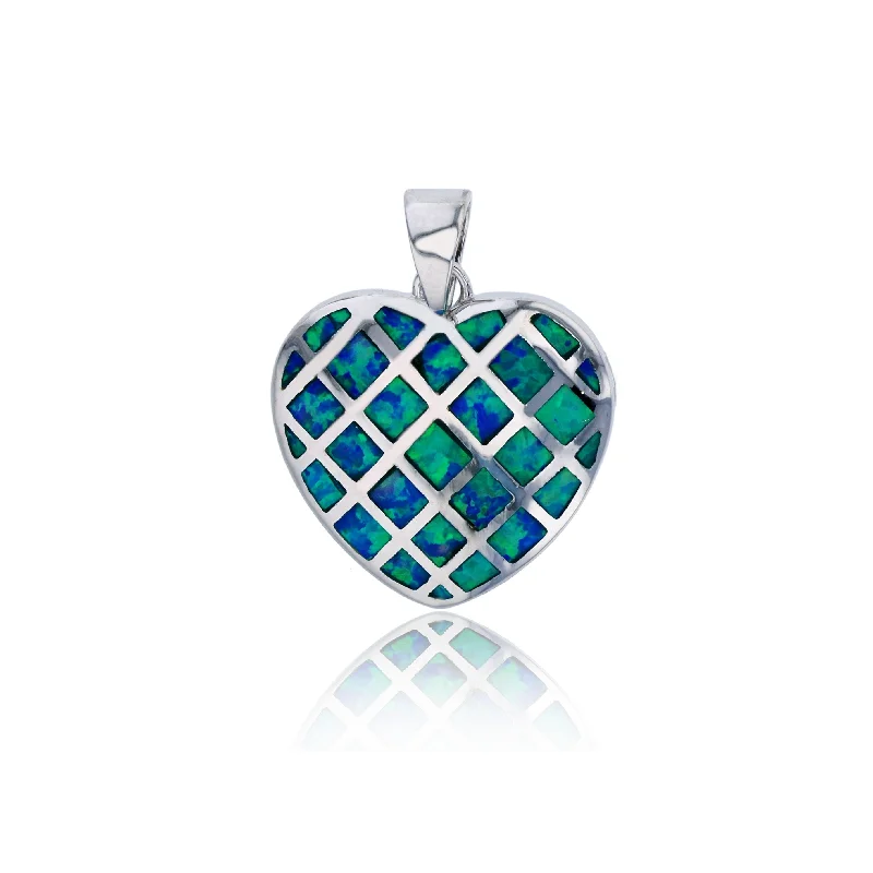 natural turquoise ring handmade Blue Opal Basketweave Heart Pendant (Silver)