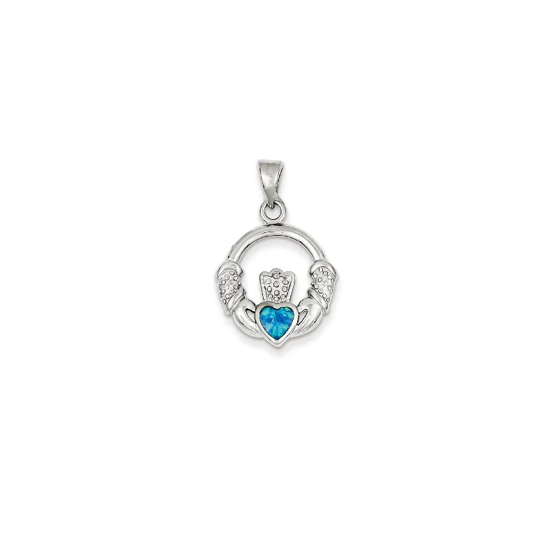 celestial zodiac sign necklace Blue Opal Claddagh Pendant (Silver)