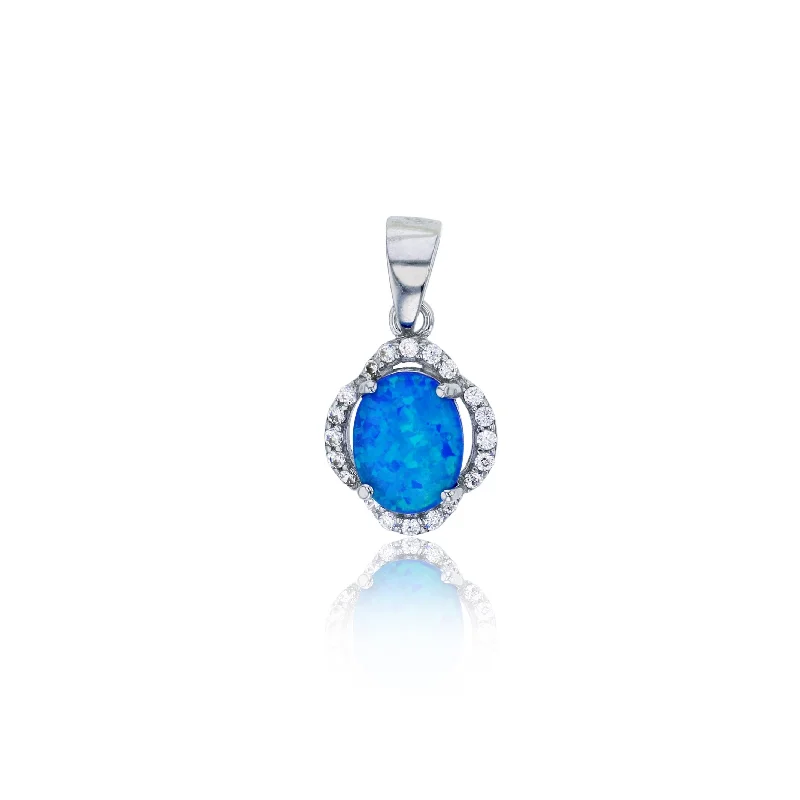 butterfly pendant necklace delicate Blue Opal CZ Clover Pendant (Silver)
