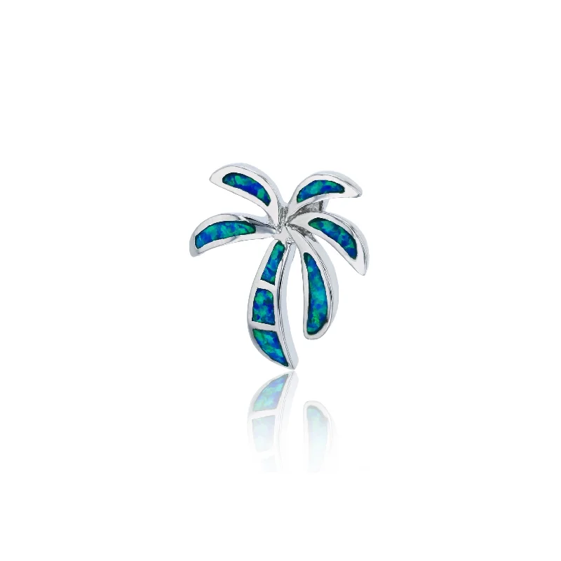 gothic black onyx ring men Blue Opal Palm Tree Pendant (Silver)