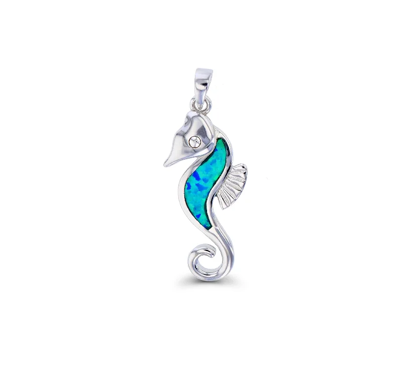genuine amber pendant necklace Blue Opal Seahorse Pendant (Silver)