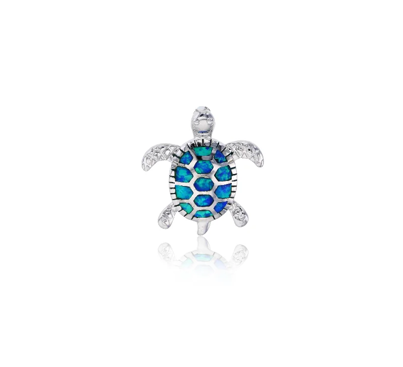 silver wave ring dainty Blue Opal Turtle Pendant (Silver)