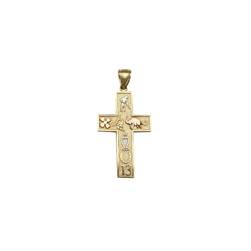 gold mesh bangle bracelet Tricolor Cross Seven Potential Pendant (14K)