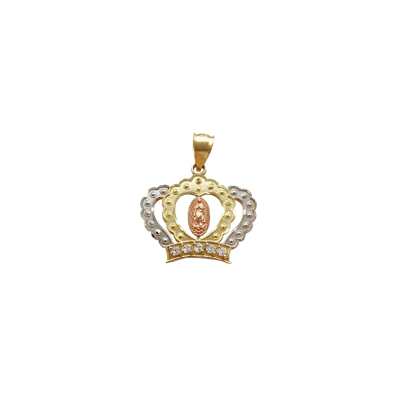 modern infinity signet ring Two Tone Crown With Virgin Mary CZ Pendant (14K)