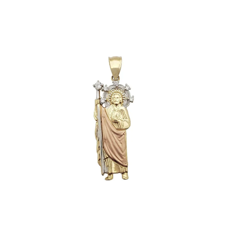 minimal gold ring stack Tri-Color Saint Jude CZ Pendant (14K)