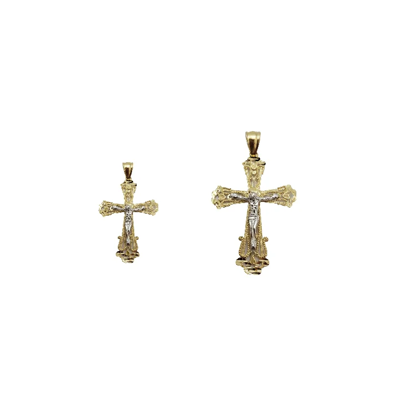 simple sapphire wedding band Two Tone Crucifix Pendant (14K）