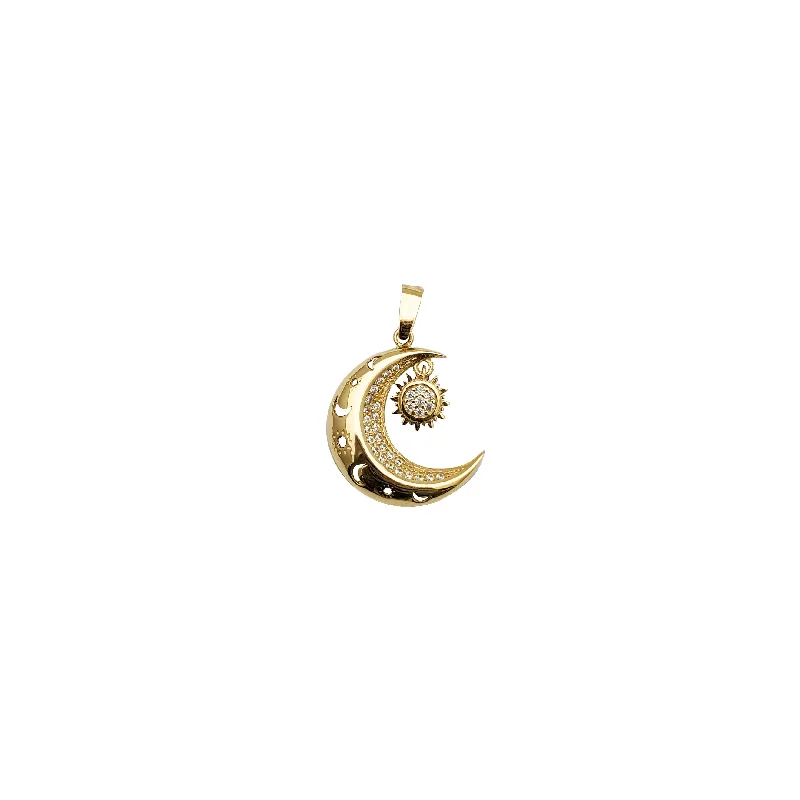 emerald-cut engagement ring halo Crescent Moon with Hanging Star Pendant (14K)