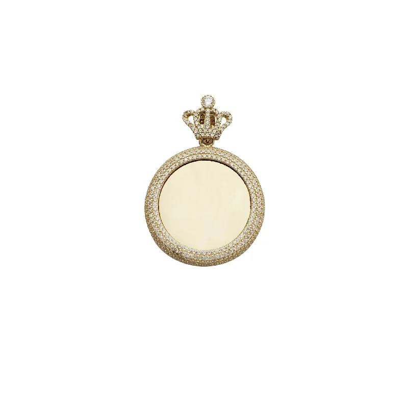 wedding band with diamonds Crown Bail Puffy Round Picture CZ Pendant (14K)