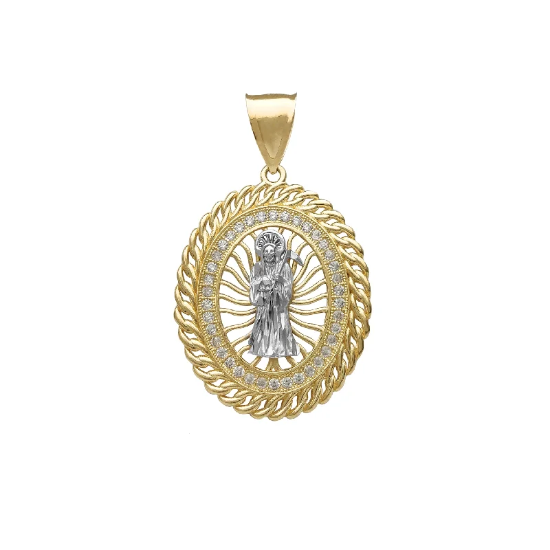 raw crystal cuff bracelet Cuban Frame Halo Santa Muerte Pendant (14K)