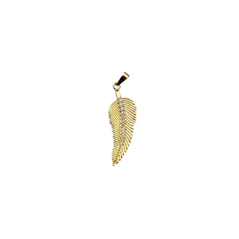 gold medallion pendant necklace Cubic Zirconia Feather Pendant (14K)