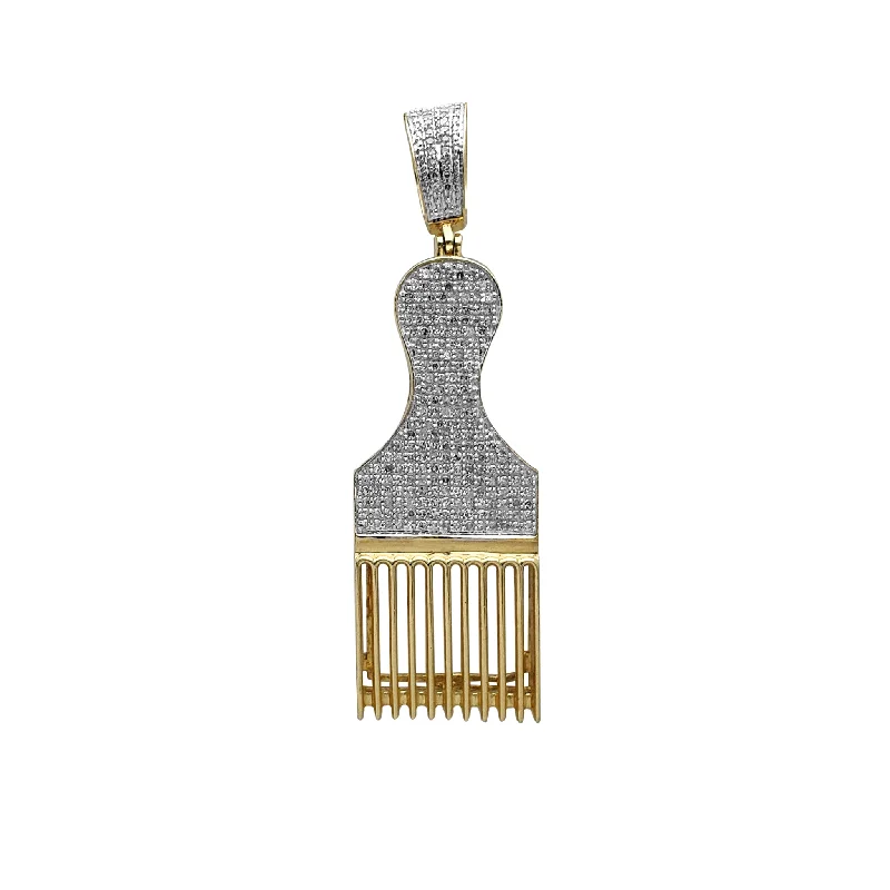handmade leather pendant necklace Diamond Afro Pick Comb Pendant (10K)