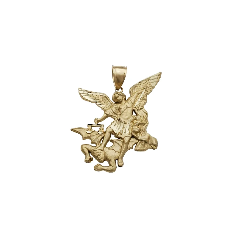 vintage diamond drop necklace Diamond-Cut Saint Michael Matte Finish Pendant (14K)